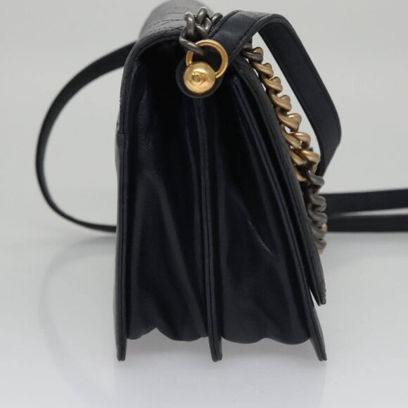 CHANEL Matelasse Turn Lock Chain Hand Bag Leather 2way Navy Gold CC Auth yk16451 - Picture 5 of 15